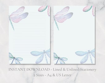 Libelle Druckbare Briefpapier Blau Lila Schreibpapier Natur Briefpapier Wildtiere Briefpapier A4 US Letter Sofort Download