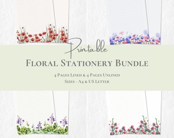 BUNDLE Floral Stationery Printable Summer Stationary Paper Spring Writing Paper Flower Set A4 US Letter Instant Download Easter Garden Paper