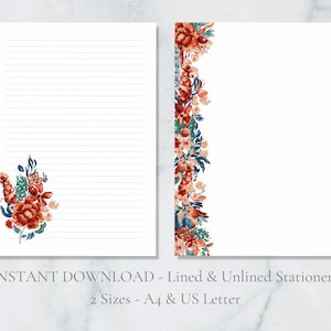 Papelería imprimible con diseño floral de Palace Garden, papel para escribir cartas con diseño de flores para amantes de la naturaleza, tamaño A4, carta estadounidense, descarga instantánea, ramo.