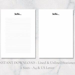 Minimalistisches Hallo druckbares Briefpapier Moderne stationäre minimale schreibende Papier Brief Briefpapier A4 US Letter Instant Download