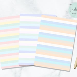 Papel de carta A5 de EE. UU., imprimible, con diseño de rayas pastel, minimalista, estético, para escribir cartas, descarga instantánea