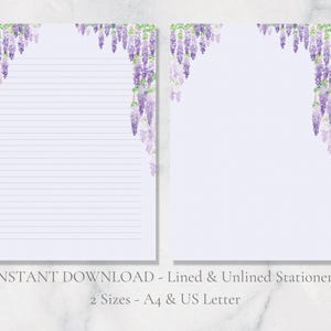 Wisteria Printable Stationery Floral Letter Writing Paper Spring Summer A4 US Letter Instant Download Spring Stationery Flower Stationary