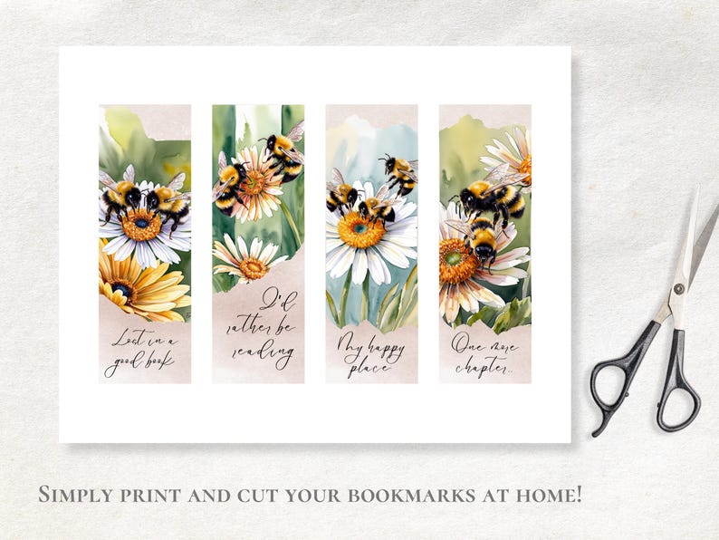 Bumble Bee Printable Bookmark Set Daisy Bookish Printable Literary ...