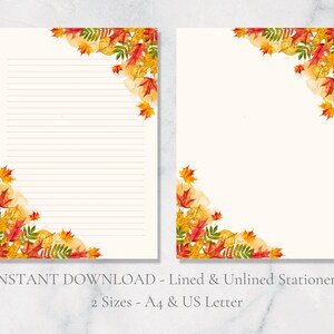 Fall Leaf Corner Printable Schreibwaren Herbstlaub Schreibwaren Woodland A4 und US Letter Lined & Plain Instant Download PDF Schreibwaren