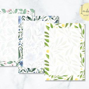 Papelería botánica imprimible de tamaño A5 de EE. UU., papelería floral, bonito papel para escribir, papel para escribir cartas, descarga instantánea
