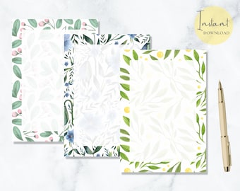 Half US A5 Letter Botanical Printable Stationery Floral Stationary Pretty Writing Paper Letter Writing Paper Instant Download