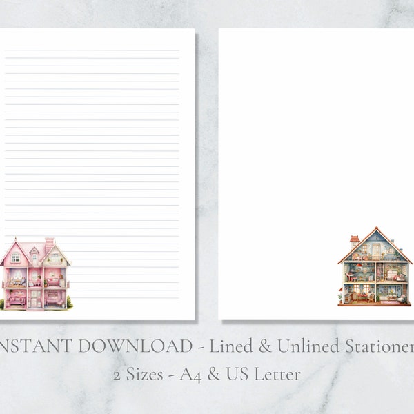 Dolls House Stationery Printable Stationery Children Toy Writing Paper Birthday Gift Letter Set A4 US Letter Instant Download Christmas