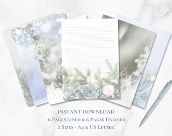 Christmas Stationery Printable Holiday Stationary Paper Festive Stationary Writing Paper Christmas Letter Set A4 US Letter Instant Download