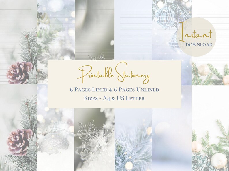 Christmas Stationery Printable Holiday Stationary Paper Festive Stationary Writing Paper Christmas Letter Set A4 US Letter Instant Download image 2