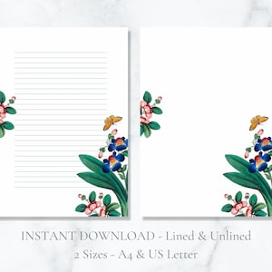 Vintage Blumen bedruckbares Briefpapier Schmetterling Briefpapier Briefpapier A4 US Letter Initial Download
