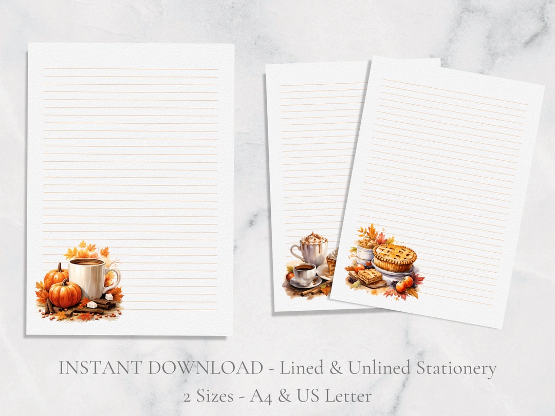 Pumpkin Spice Printable Stationery Autumn Writing Paper Thanksgiving A4 ...