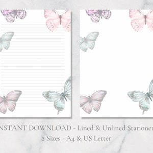 Butterfly Printable Stationery Coloful Stationary Nature Writing Paper Wildlife Letter Writing Paper A4 US Letter Instant Download Insect image 1