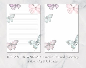 Butterfly Printable Stationery Coloful Stationary Nature Writing Paper Wildlife Letter Writing Paper A4 US Letter Instant Download Insect