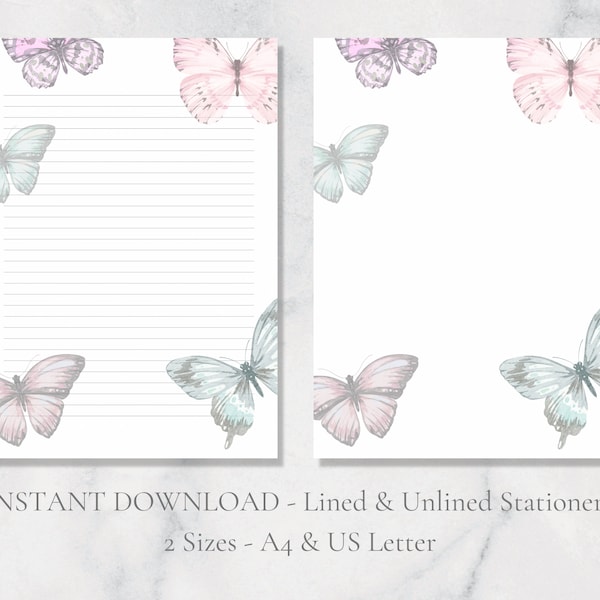 Butterfly Printable Stationery Coloful Stationary Nature Writing Paper Wildlife Letter Writing Paper A4 US Letter Instant Download Insect