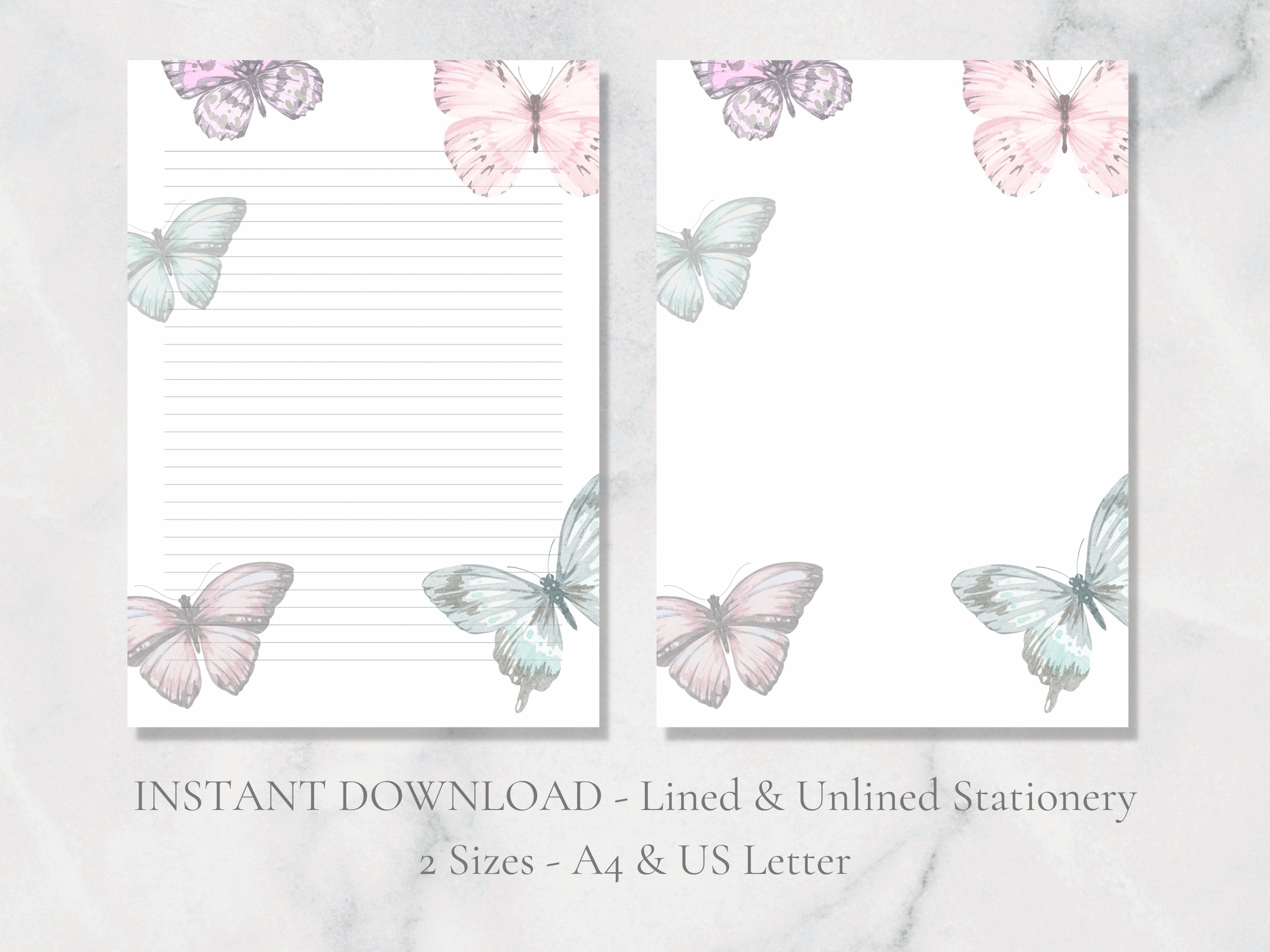 A5 Pink Letter Writing Paper Sheets Beautiful Butterfly & Flower