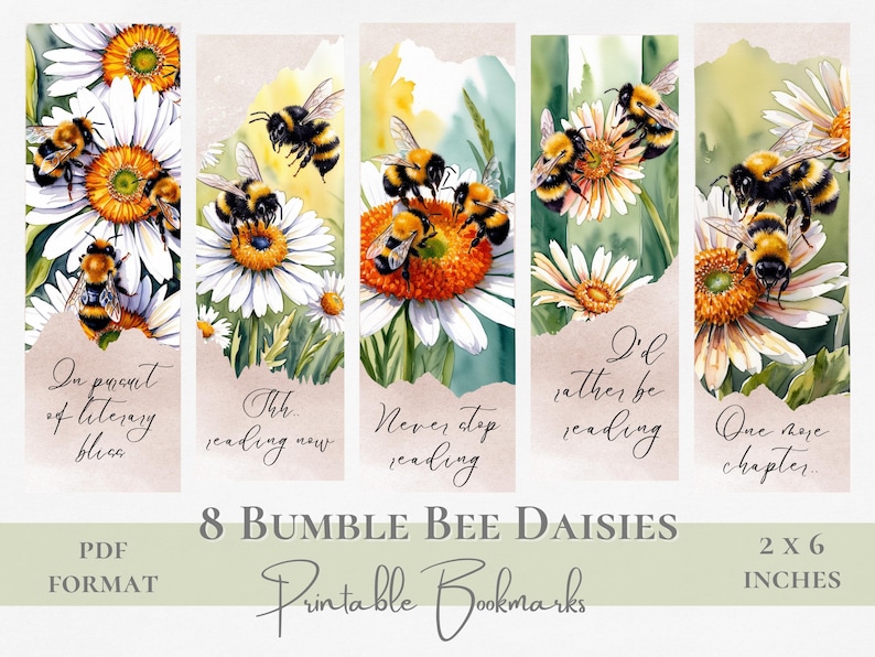 Bumble Bee Printable Bookmark Set Daisy Bookish Printable Literary ...