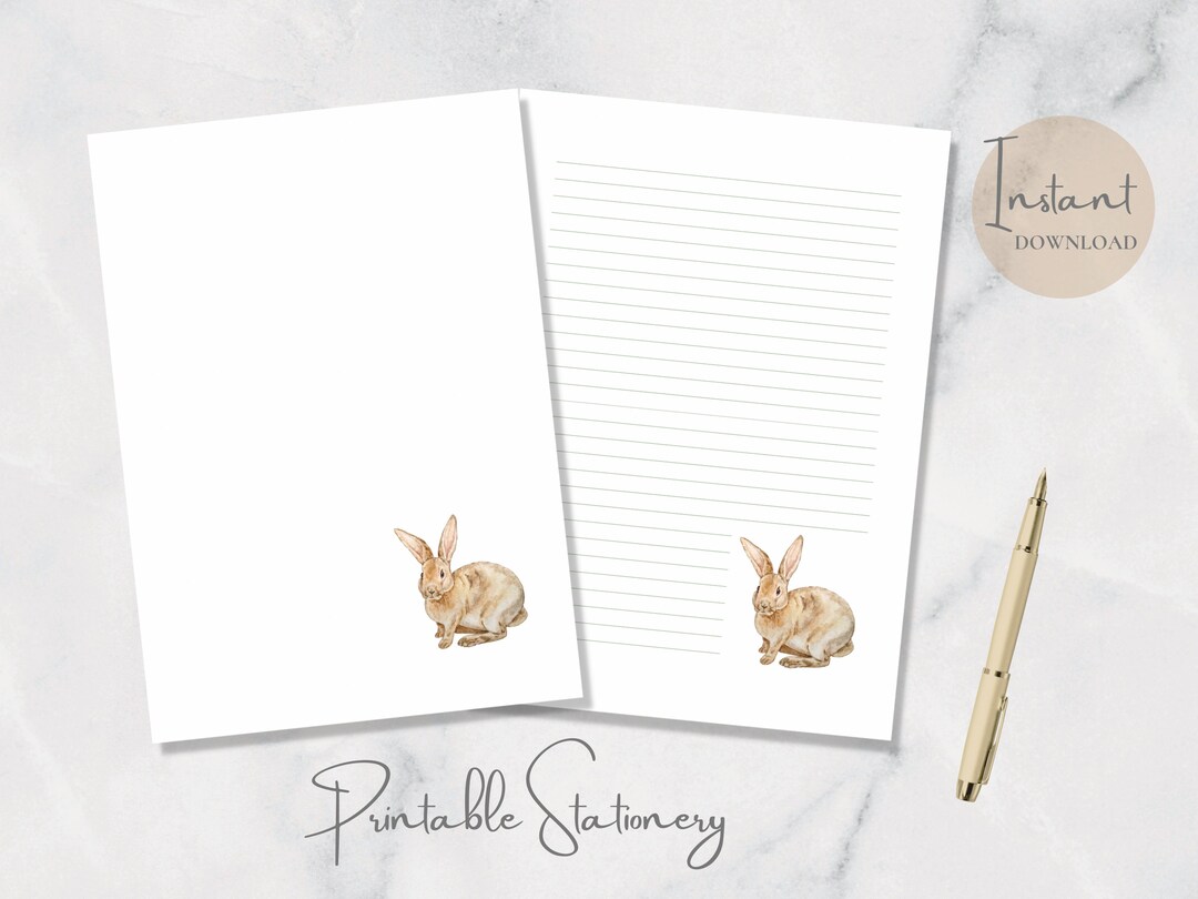 Rabbit Printable Stationery Animal Stationary Watercolor Writing Paper ...
