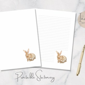 Konijn afdrukbaar briefpapier dier stationair aquarel briefpapier lente brief briefpapier A4 US Letter Instant Download