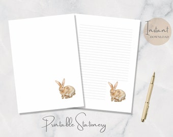 Rabbit Printable Stationery Animal Stationary Watercolor Writing Paper Spring Letter Writing Paper A4 US Letter Instant Download