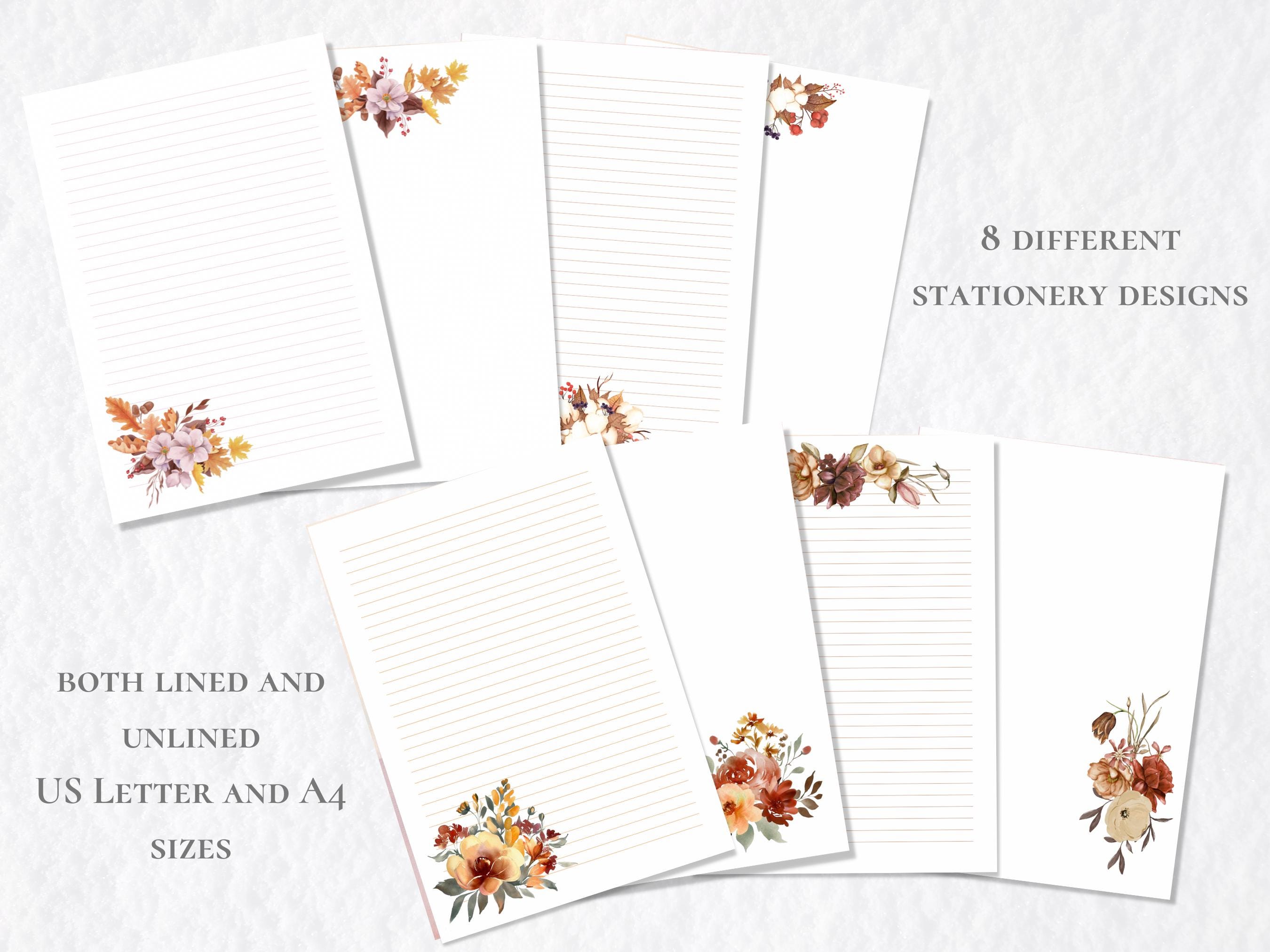 BUNDLE Fall Floral Stationery Printable Autumn Leaf Stationary Paper ...