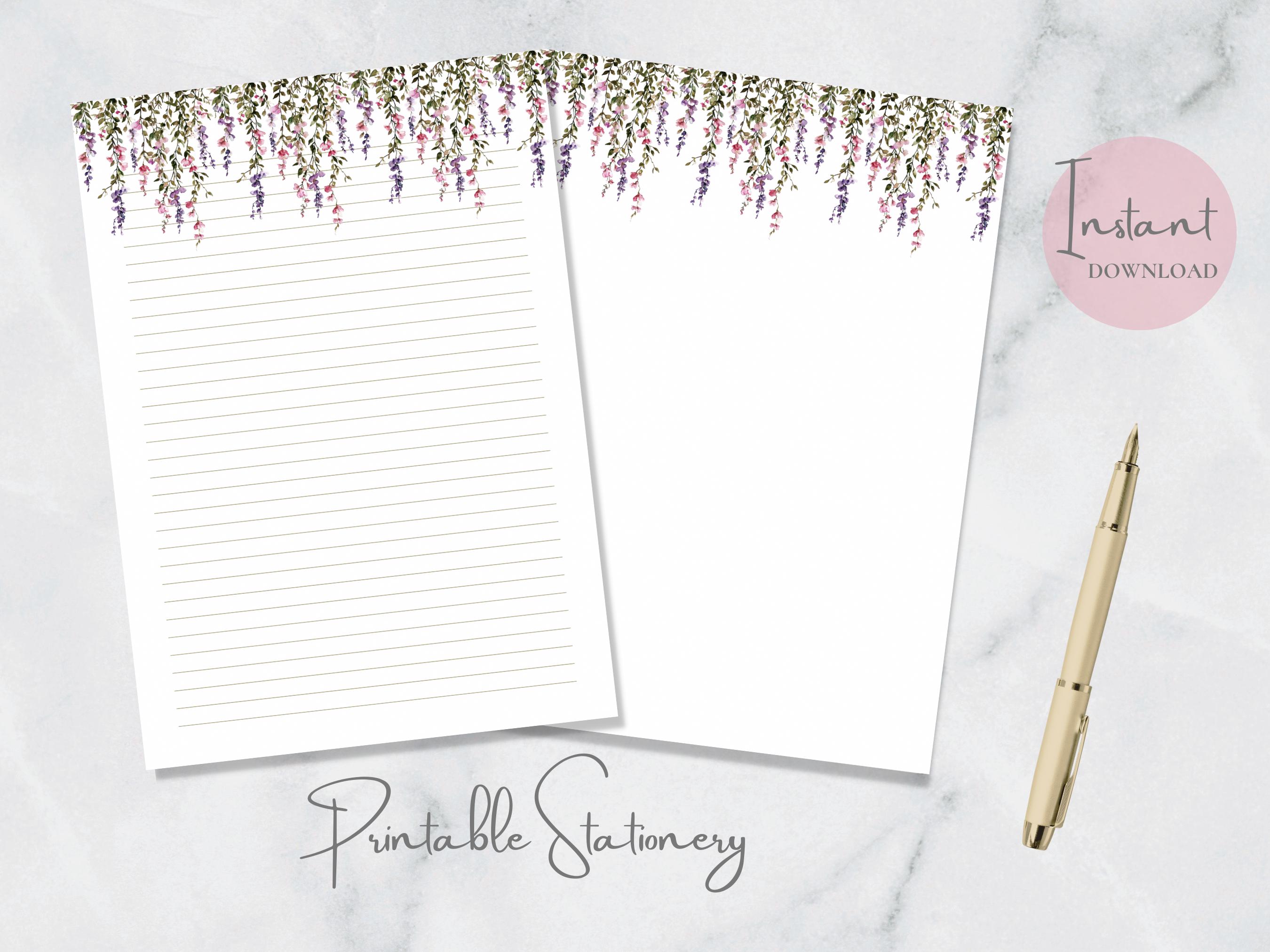 Hanging Flowers Printable Stationery Watercolor Botanical Writing Paper ...