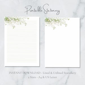 Papelaria para impressão Babys Breath, papel de carta floral branco, papel de carta para download instantâneo, Cottagecore Gypsophila