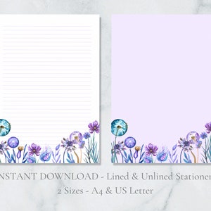 Papelaria para impressão Purple Meadow Papel de carta floral Papel de carta para carta de Páscoa Papel de carta A4 EUA para download instantâneo Flores
