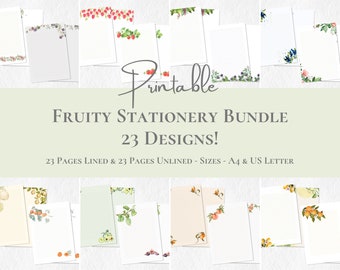 BIG BUNDLE Fruit Printable Stationery Spring Summer Berry Writing Paper Set A4 US Letter Instant Download Orange Lemon Avocado Writing Paper