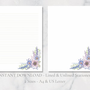Papelería imprimible con diseño de espuela de caballero, papelería floral, papel de escritura natural, papel de cartas de primavera, tamaño A4, descarga instantánea.