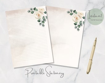 Vintage Rose Printable Stationery Watercolor Stationary Floral Writing Paper Love Letter Writing Paper A4 US Letter Instant Download