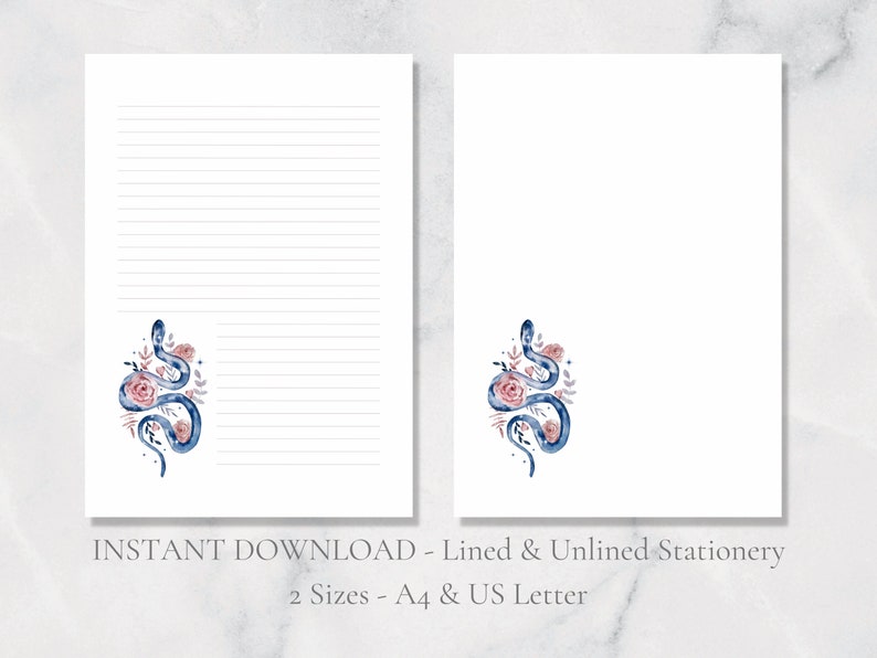 Snake Printable Stationery Floral Stationary Watercolor - Etsy