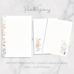 Papelaria floral pastel para impressão, papel de carta alegre com flores, tamanho A4, download instantâneo, moderno, primavera, verão, botânico, cottagecore