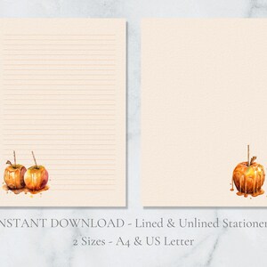 Papeterie imprimable pommes bonbon automne insérer lettre papier à lettres automne lettre US A4 téléchargement immédiat fête d'Halloween pomme caramel