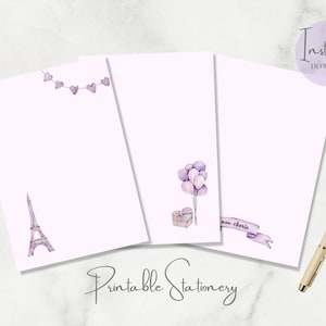 Papelería imprimible Mon Cherie, tamaño A5, acuarela, para San Valentín, con corazón, floral, para escribir, con diseño de Pug, descarga instantánea
