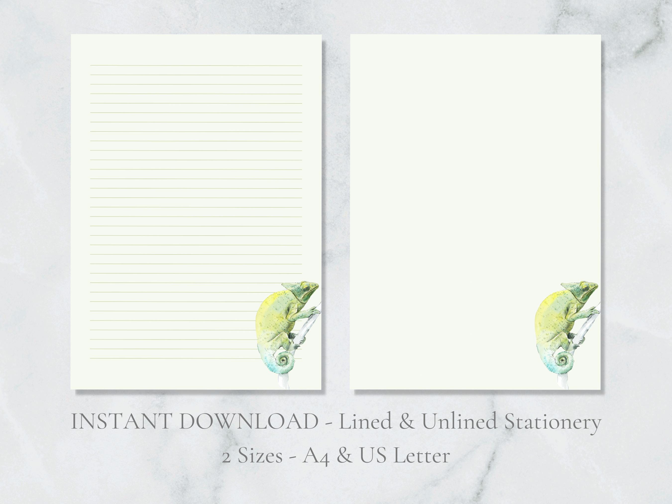 Chameleon Printable Stationery Lizard Stationary Watercolor Writing ...