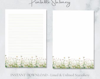 Daisy Meadow Printable Stationery Flower Stationary Floral Writing Paper Wildlife Letter Writing Paper A4 Instant Download Cottagecore