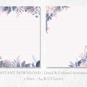 Papelería imprimible con motivos florales de invierno, papelería botánica, papel para escribir cartas, papel para escribir cartas A4, carta estadounidense, descarga instantánea, Navidad.