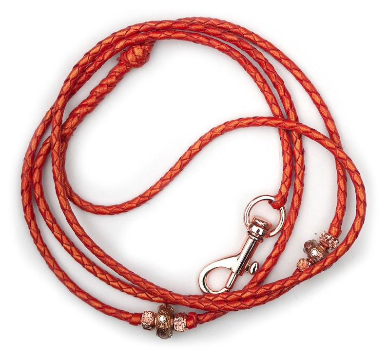 Leather lead Kangaroo leather show lead in sunset shimmer Dog show lead SHOW LEAD
