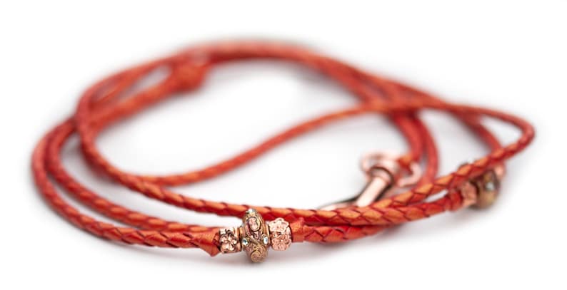 Leather lead Kangaroo leather show lead in sunset shimmer Dog show lead SHOW LEAD