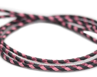 SHOW LEAD | Kangaroo leather show lead in black, soft pink & cerise | Dog show lead | Leather lead