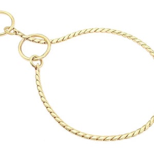 May include: A gold-coloured chain dog collar with a braided design.