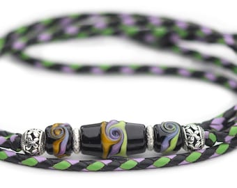 SHOW LEAD | Kangaroo leather show lead in black, lavender & lime | Dog show lead | Leather lead