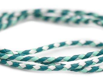 SHOW LEAD | Kangaroo leather show lead in turquoise, white & mint | Dog show lead | Leather lead