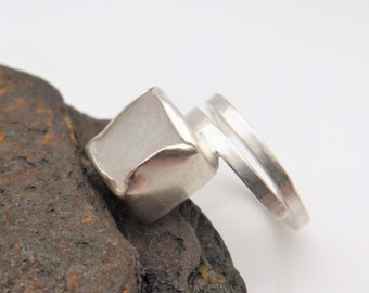 Silver Spiral Ring, Raw Gem Stone, Ring size M, Handmade,