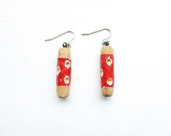 Wood Dowel Earrings, Red, Unique, DIY Theme, Painted and Varnished, Handmade, Upcycled