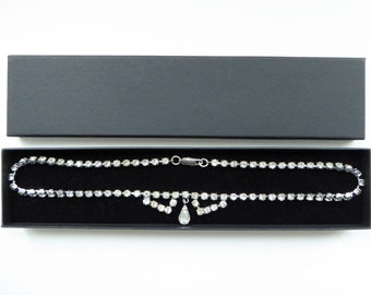 1980's Diamante Choker Necklace, Brilliant Sparkle Rhinestone, Sterling Silver Clasp, Bridal Wear