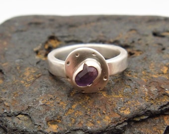 Amethyst Sterling Silver Ring, Ametrine Gemstone, Chunky Silver Band, Size K, Handmade, Hallmarked