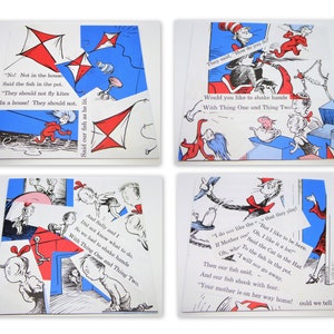 Collage de cartes de voeux « Chat dans le chapeau », Dr Seuss, recyclées, individuelles, tous les âges, fait main, oeuvre d'art unique, recyclées