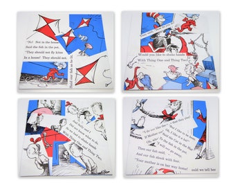 Collages of Original "Cat In The Hat" Greeting Cards, Dr Seuss, Upcycled, Individual, All Ages, Handmade, One Off Art, Upcycled