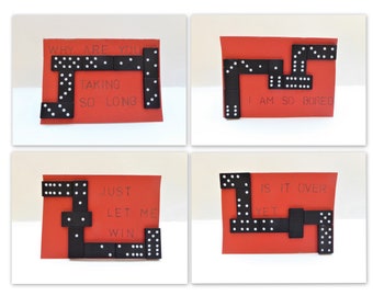 Ironic Domino Greeting Cards, Black on Red, Handmade, Upcycled, Cheeky Message, Humorous, Upcycled